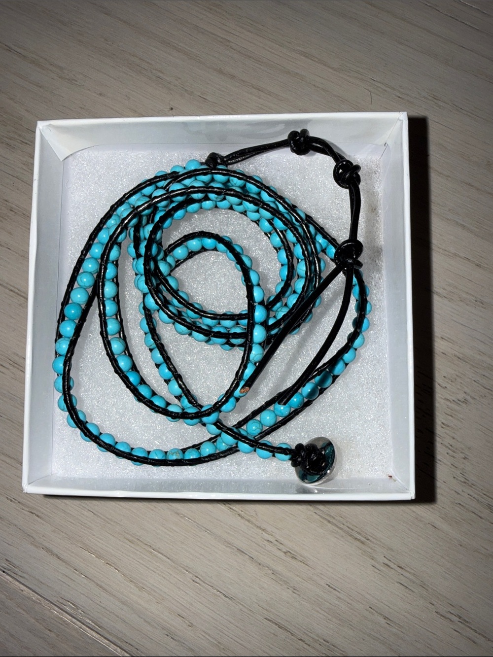 Turquoise Beaded Wrap Bracelet with Black Cord